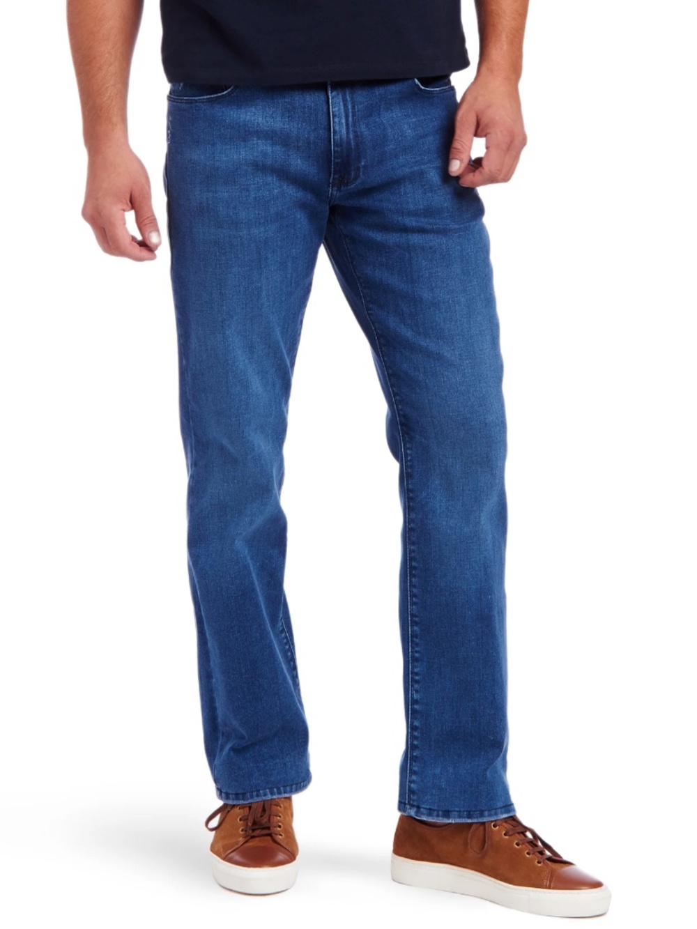 Mott & Bow Straight Staple Stretch Denim Jeans in Medium Blue 32 x 30